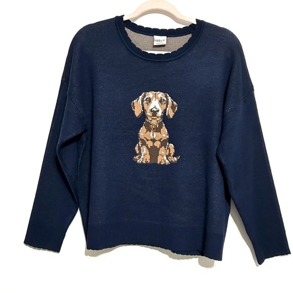 Nikka K Sweaters - NEW Nikka K NAVY Dachshund Dog
Sweater Puppy Gold Collar STAR HIGH QUALITY SZ L